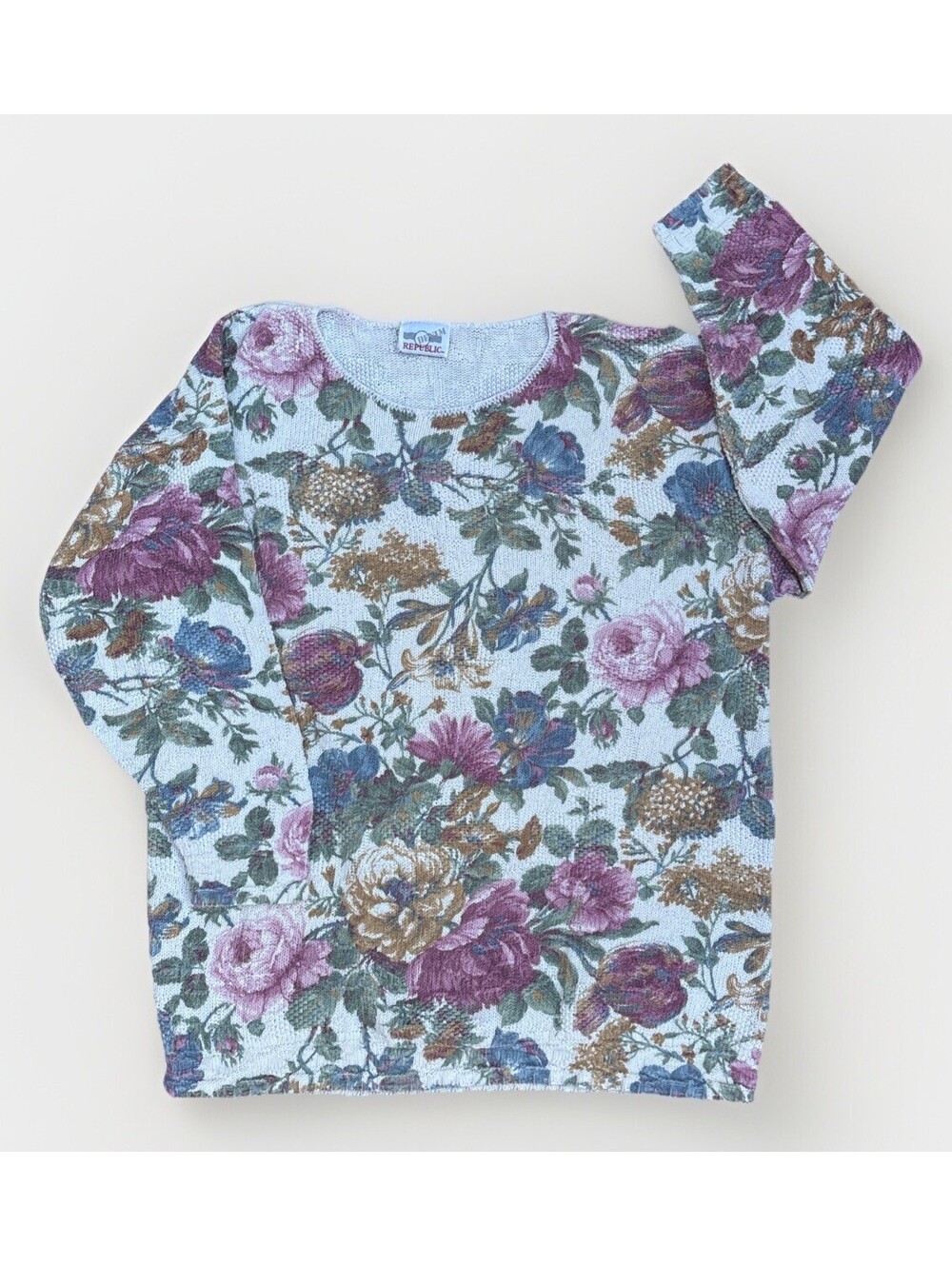 Vintage Denim Republic Floral Knit Pullover Sweater - Large